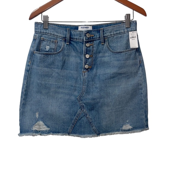 NWT Girls Old Navy High Waisted Distressed Button Up Blue Jean Skirt Sz XXL 16 - Picture 1 of 6